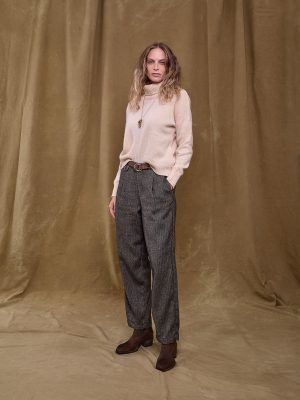 Wool Herringbone Pleated Pant